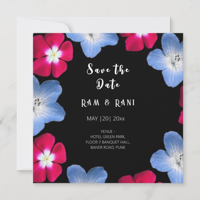 Save The Date Fleur noire et rose  (Devant)