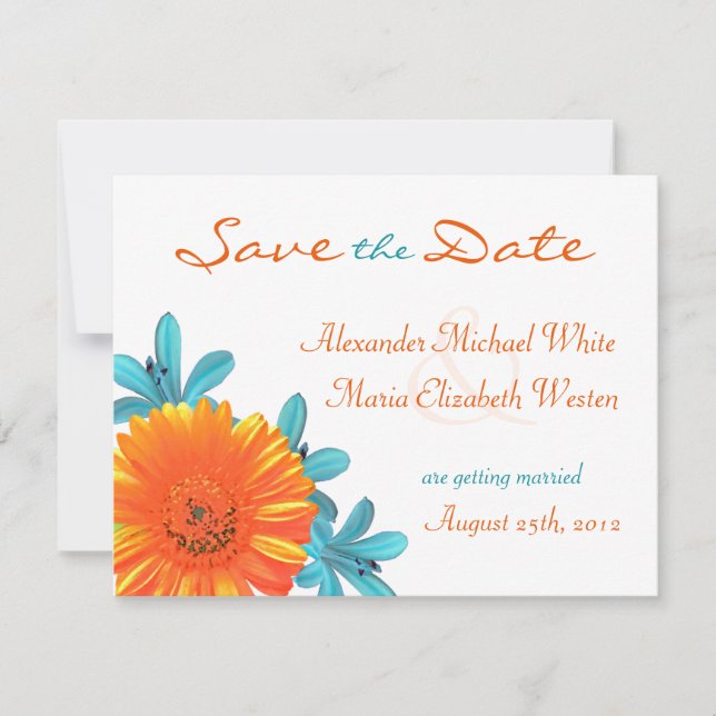 Save The Date Fleur orange et sarcelle d'été Enregistrez la date (Devant)