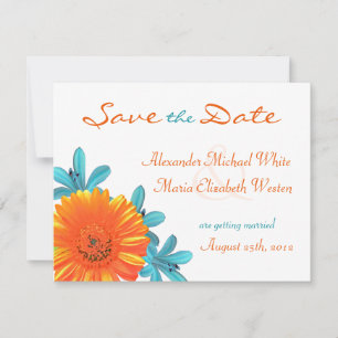 Save The Date Fleur orange et sarcelle d'été Enregistrez la date