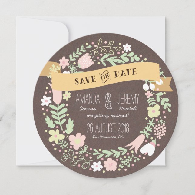 Save The Date Fleur Pastel Bohème Rustique Enregistrer la Date d (Devant)