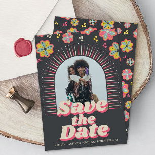 Save The Date Fleur Power 70's Photo de mariage rétro groovy