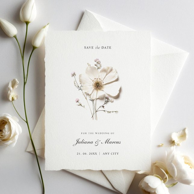 Save The Date Fleur Pressée Blanche Chic (Créateur téléchargé)