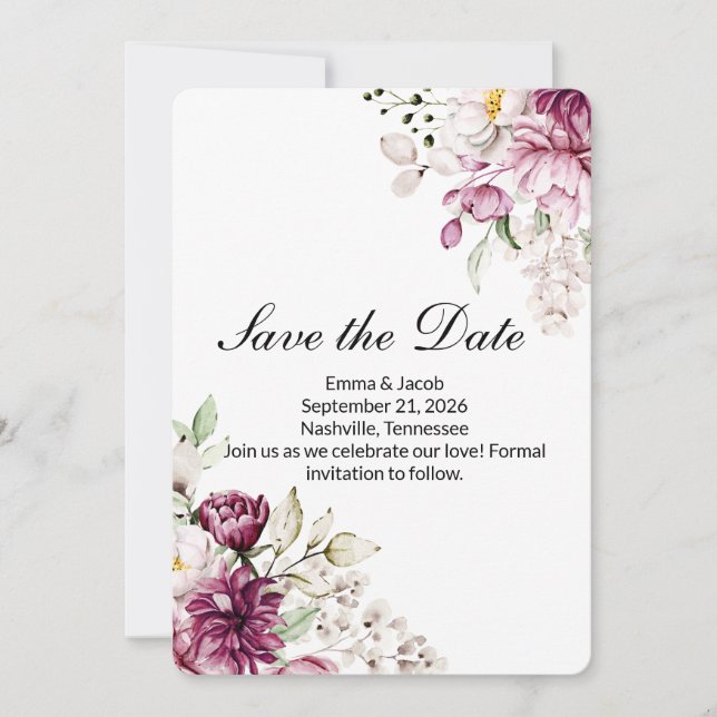 Save The Date Fleur romantique Pivoine florale (Devant)