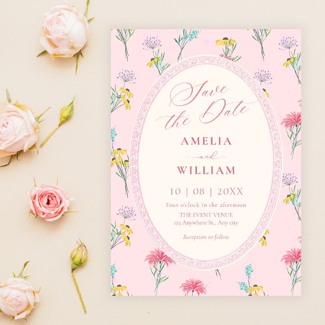 Save The Date Fleur rose  (Créateur téléchargé)