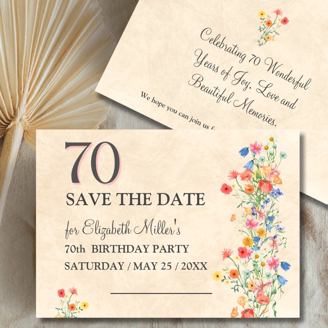 Save The Date Fleur Sauvage 70e Anniversaire Élégant (Créateur téléchargé)