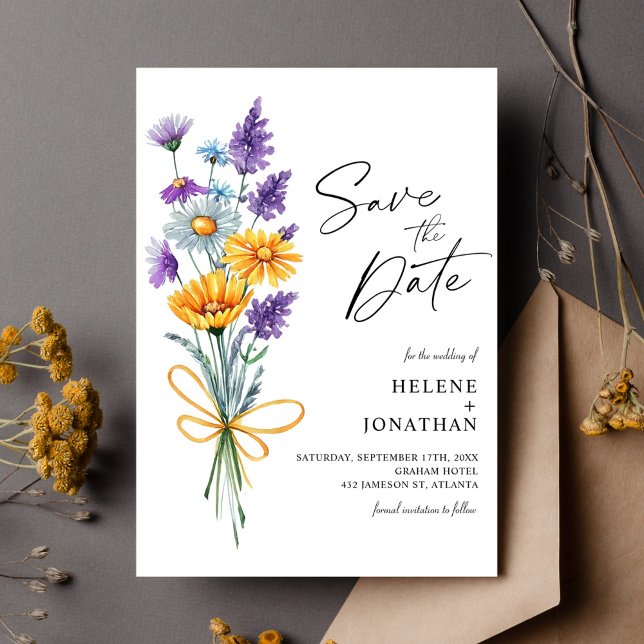 Save The Date Fleur sauvage Aquarelle Boho Garden Mariage élégan (Wildflower Watercolor Boho Garden Elegant Wedding Save The Date)