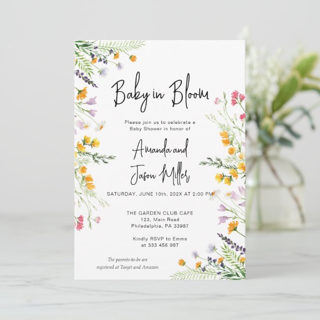 Save The Date Fleur sauvage bébé dans le Baby shower en fleurs (Debout devant)