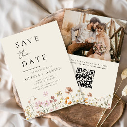 Save The Date Fleur sauvage Beige Photo QR Code Enregistrer la d