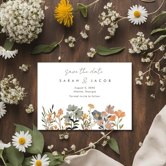 Save The Date Fleur sauvage Boho Mariage de automne Photo Enregi (Wildflower Boho Fall Wedding Photo Save The Date)