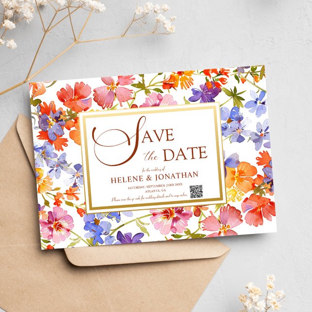 Save The Date Fleur sauvage Boho Rustique Floral Élégant Mariage (Wildflower Boho Rustic Floral Elegant Wedding Save The Date)