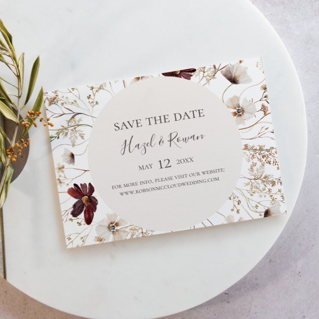 Save The Date Fleur sauvage Bourgogne horizontal Enregistrer la  (Créateur téléchargé)