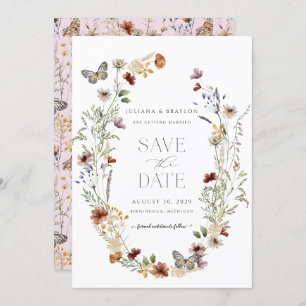 Save The Date Fleur sauvage Butterfly Floral Enregistrer La Date
