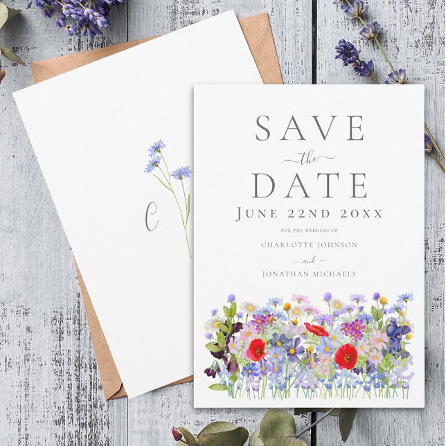 Save The Date Fleur sauvage coloré Aquarelle Boho Mariage (Boho watercolor wildflowers wedding save the date invitation )