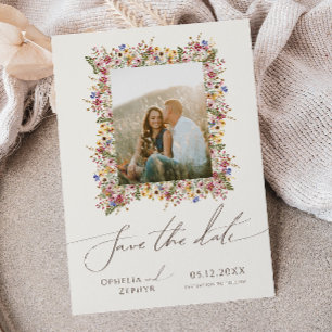 Save The Date Fleur sauvage coloré   Cadre photo pré-beige