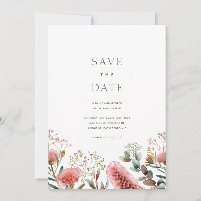 Save The Date Fleur sauvage d'aquarelle autochtone australien (Devant)