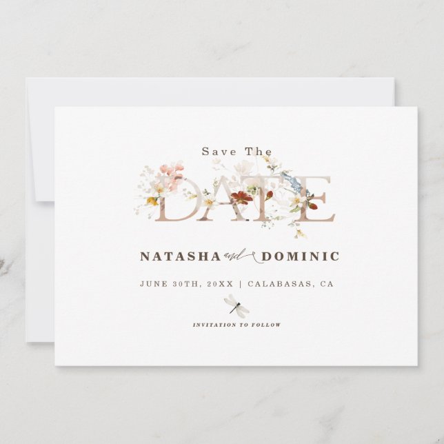 Save The Date Fleur sauvage d'aquarelle romantique Jardin Photo (Devant)