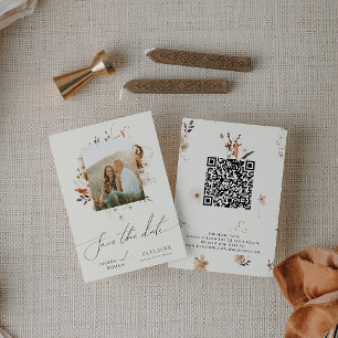 Save The Date Fleur sauvage d'automne Boho   Cadre photo beige Q