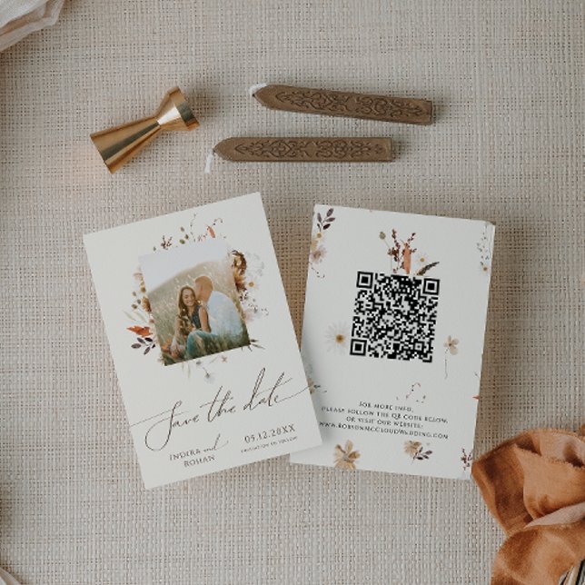 Save The Date Fleur sauvage d'automne Boho | Cadre photo beige Q (Créateur téléchargé)