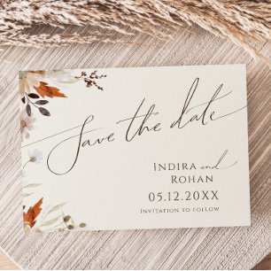 Save The Date Fleur sauvage d'automne Boho   Horizontal beige