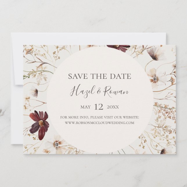 Save The Date Fleur sauvage de Bourgogne Beige Horizontal Enregi (Devant)