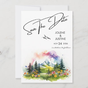Save The Date Fleur sauvage de montagne aquarelle