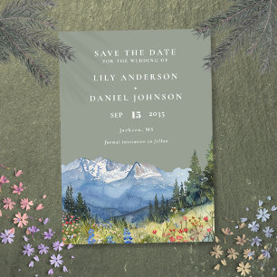 Save The Date Fleur sauvage de montagne Sage Green Watercolor Ma