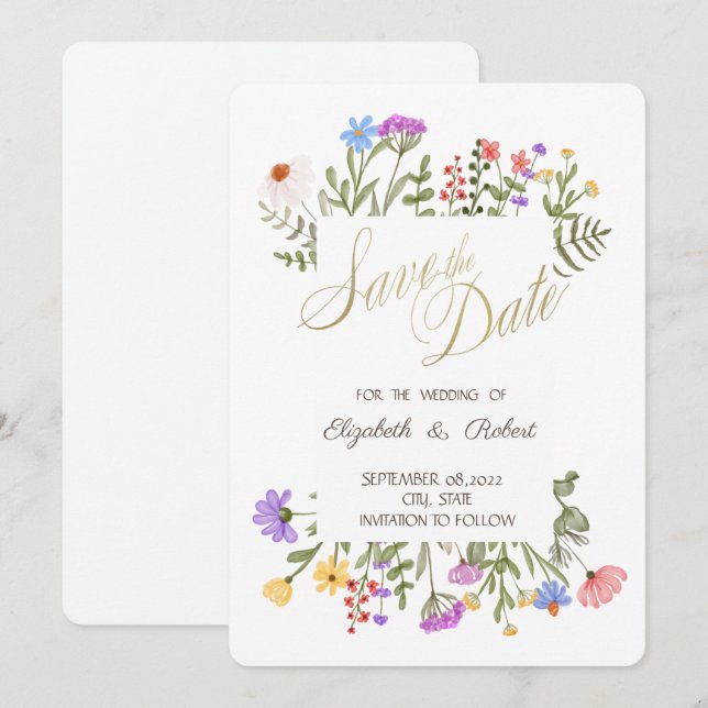 Save The Date Fleur sauvage de prairie à l'aquarelle (Devant / Derrière)