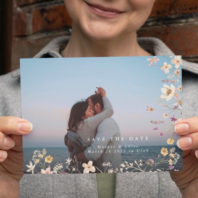 Save The Date Fleur sauvage de printemps élégant Boho Mariage ph (Créateur téléchargé)