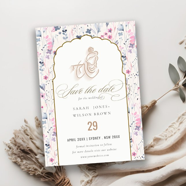 Save The Date Fleur sauvage d'or Blush Krishna Mariage indien (Créateur téléchargé)