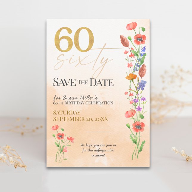 Save The Date Fleur Sauvage Douce 60e Anniversaire - 60 Ans (Créateur téléchargé)