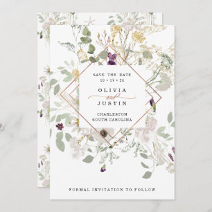 Save The Date Fleur sauvage du matin   Rose Delicy Gold Géométri