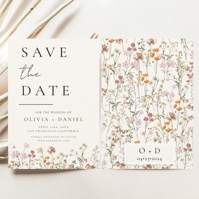 Save The Date Fleur sauvage Elegant Boho Enregistrer la date Min (Créateur téléchargé)