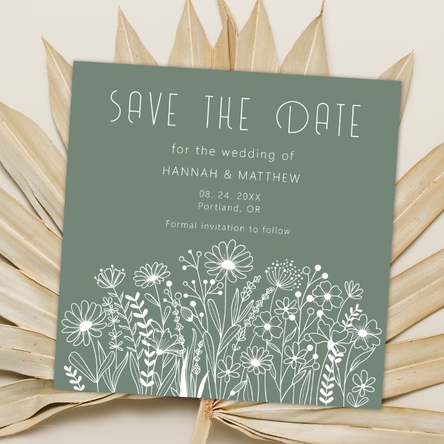 Save The Date Fleur sauvage Elegant Boho Sage Green Mariage (Créateur téléchargé)