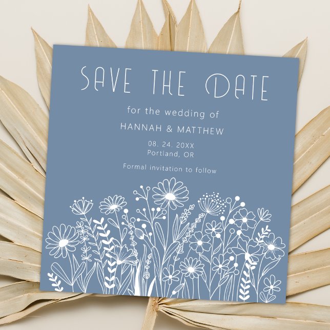Save The Date Fleur sauvage Elégant Dusty Blue Boho Mariage (Créateur téléchargé)