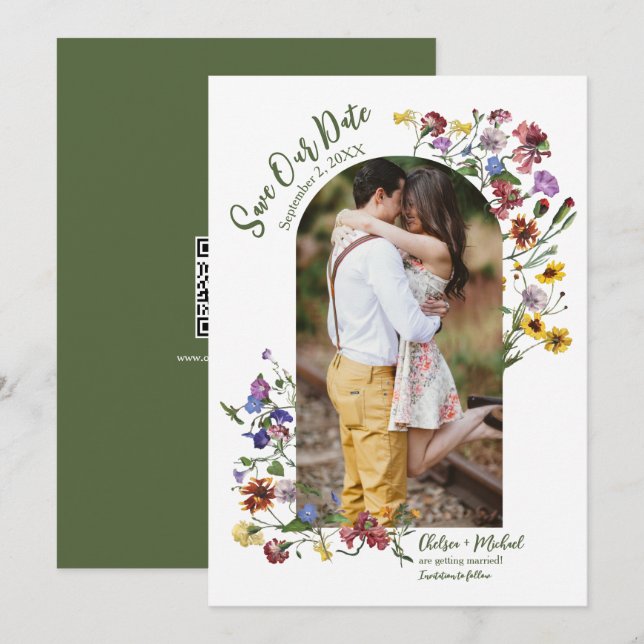 Save The Date Fleur sauvage Frame Rustic Boho Mariage (Devant / Derrière)