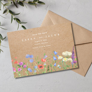 Save The Date Fleur sauvage Kraft Papier Rustique Mariage