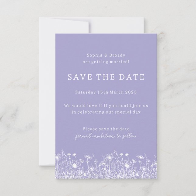 Save The Date Fleur sauvage Lavender Enregistrer La Date (Devant)