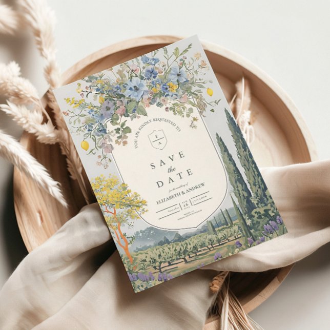 Save The Date Fleur sauvage Lemon Vignoble méditerranéen Mariage (Créateur téléchargé)
