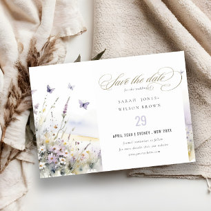 Save The Date Fleur sauvage Lilac   Papillon Mariage paysage