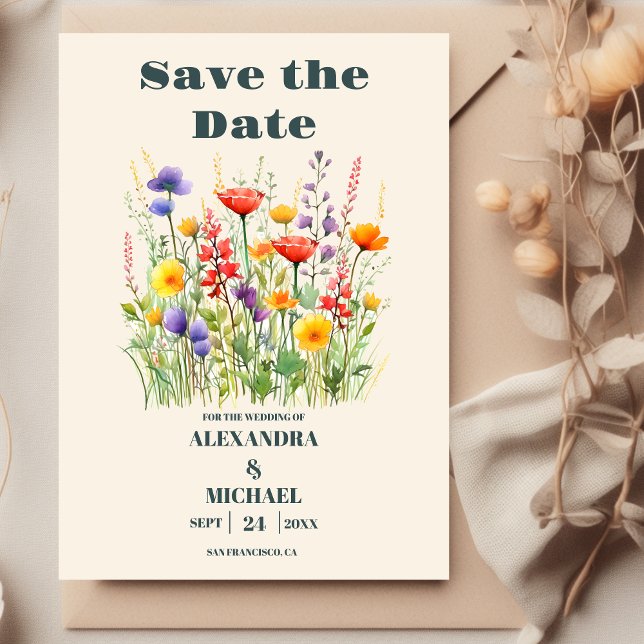 Save The Date Fleur sauvage Mariage Boho Pays Floral (Créateur téléchargé)