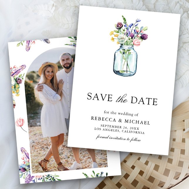 Save The Date Fleur sauvage Mason Jar Mariage photo (Créateur téléchargé)
