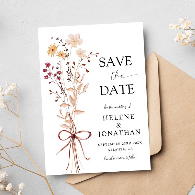 Save The Date Fleur sauvage Moderne Élégant Mariage Floral (Wildflower Modern Elegant Floral Wedding Save The Date)
