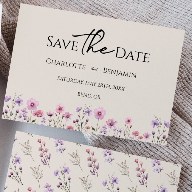 Save The Date Fleur sauvage moderne Mariage beige (Créateur téléchargé)