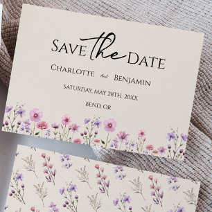 Save The Date Fleur sauvage moderne Mariage beige