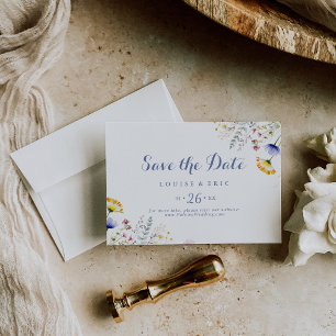 Save The Date Fleur sauvage multicouleur moderne Mariage horizon