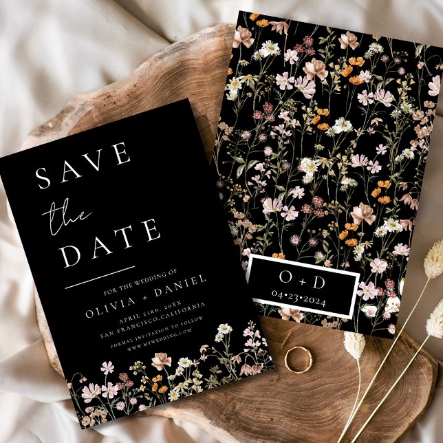 Save The Date Fleur sauvage noir Boho Enregistrer la date (Créateur téléchargé)