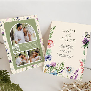 Save The Date Fleur sauvage Photo QR Code Cream Mariage