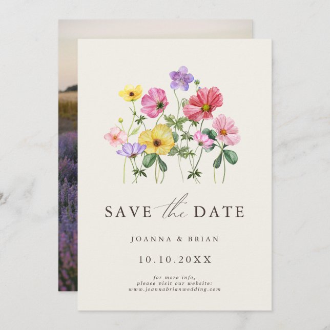 Save The Date Fleur sauvage Rustic Chic Floral Boho Pays Photo (Devant / Derrière)