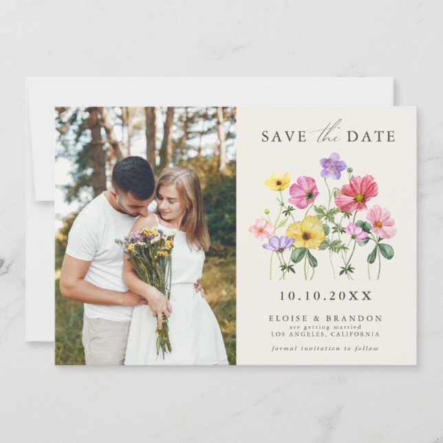 Save The Date Fleur sauvage Rustic Chic Floral Boho Pays Photo (Devant)