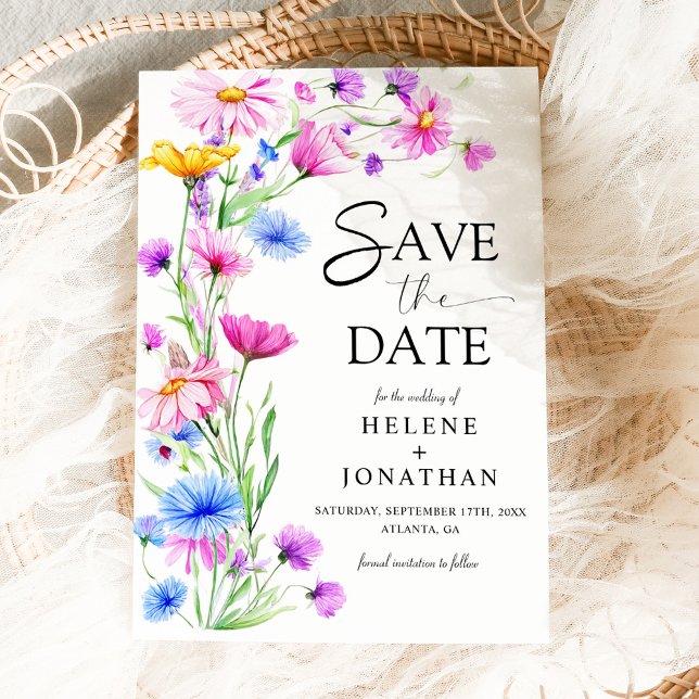 Save The Date Fleur sauvage Rustique Boho Aquarelle Mariage élég (Wildflower Rustic Boho Watercolor Elegant Wedding Save The Date)